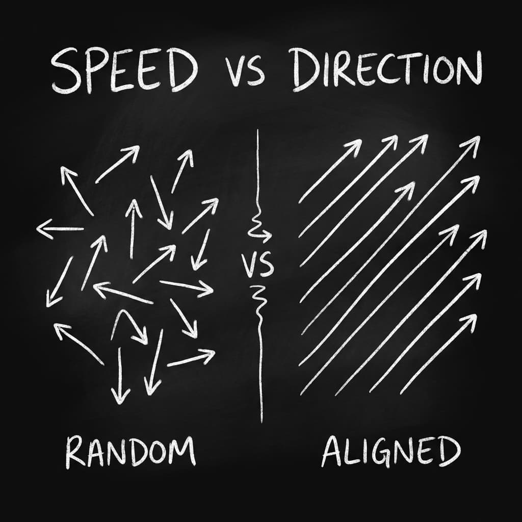 Vector field comparison: scattered noise vs aligned directional band.
