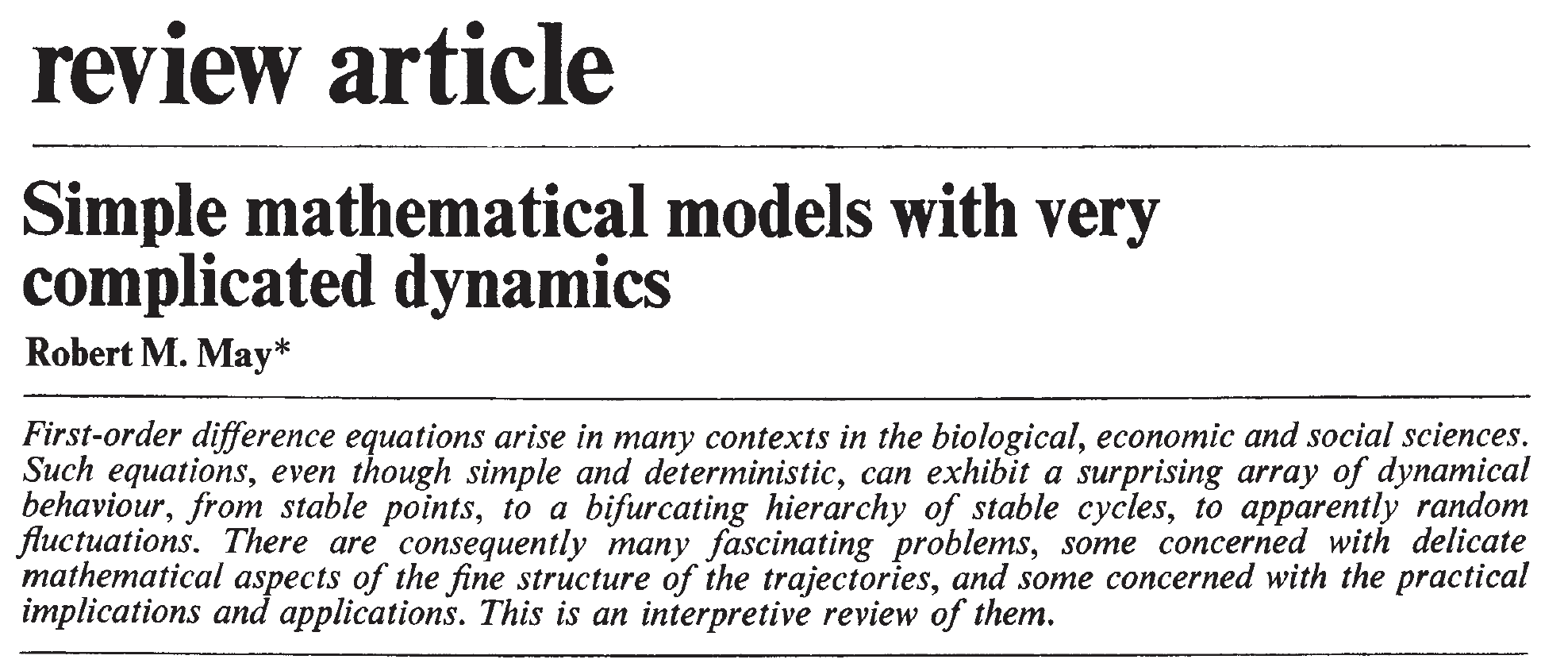 Robert May's simple mathematical model — bifurcation diagram